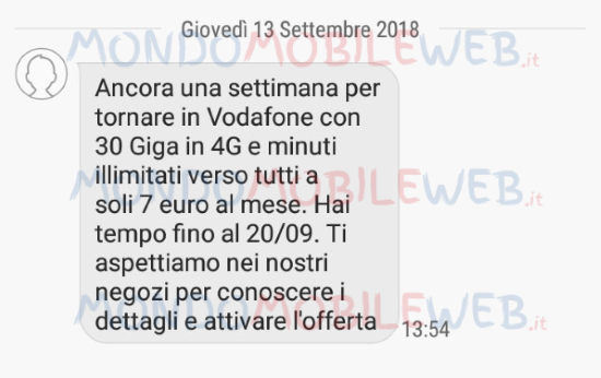 SMS winback Vodafone Special Minuti