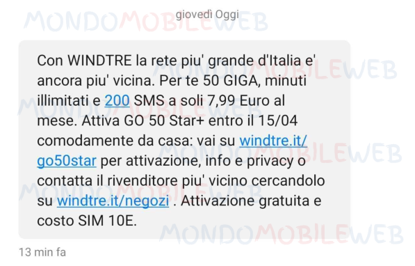 WINDTRE sms winback